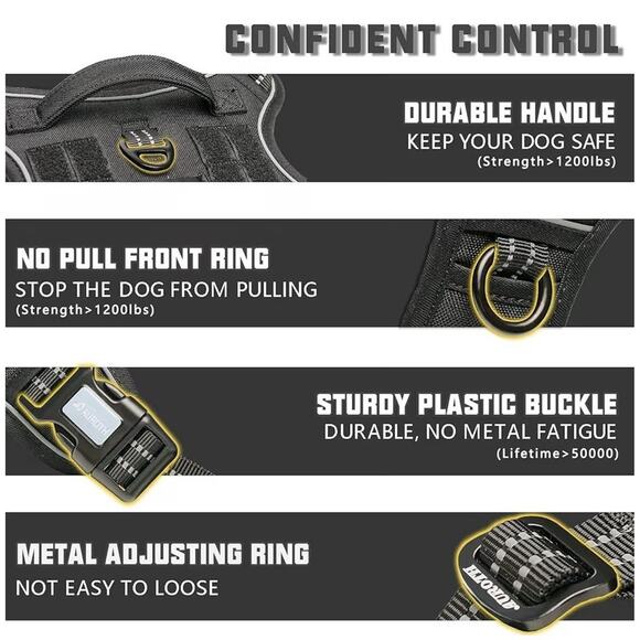 AUROTH Tactical Dog Harness L No-Pull Adjustable K9 Training Vest MOLLE Black - Picture 3 of 7